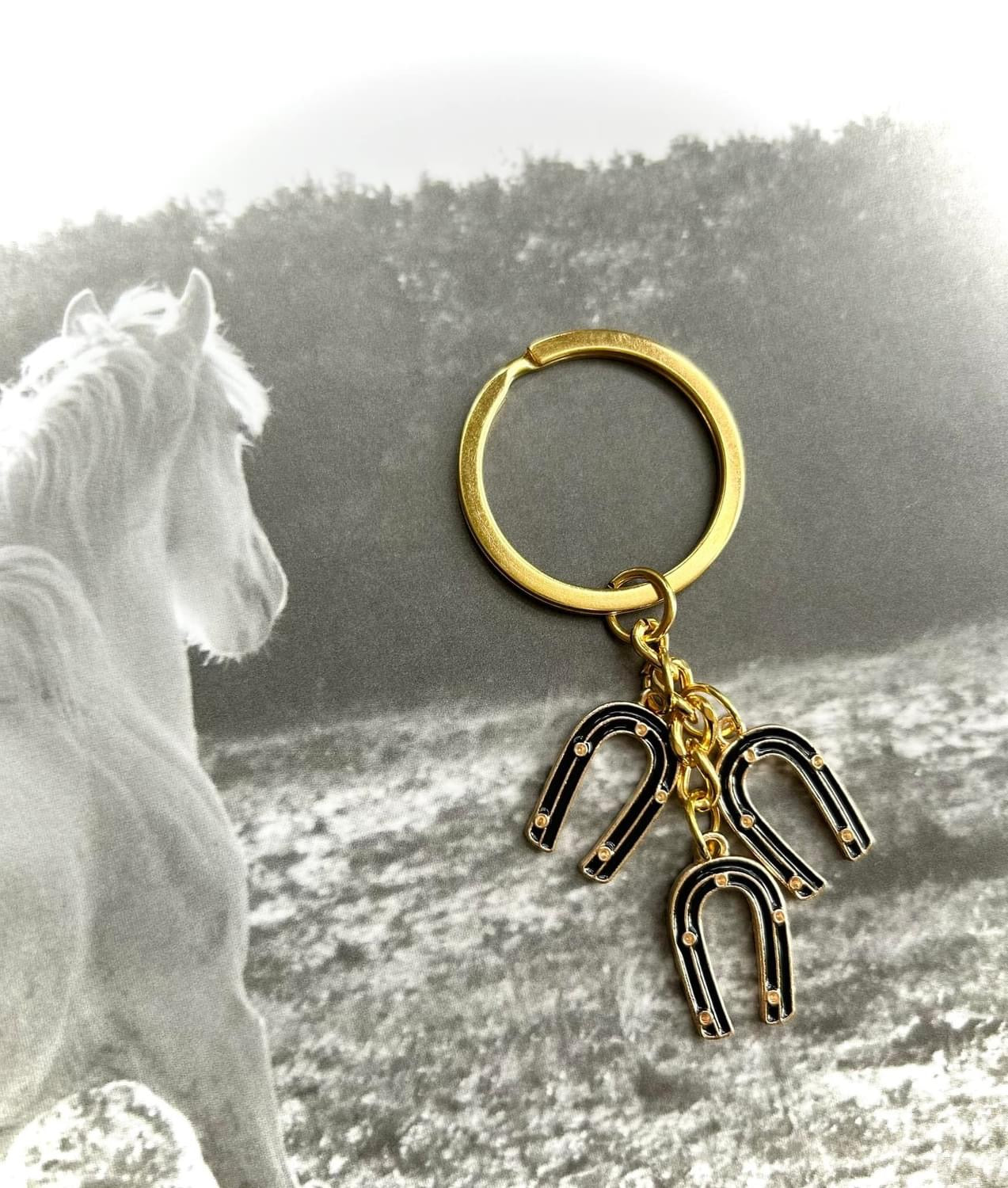 Horse Girl Keychain in White, Black & Pink