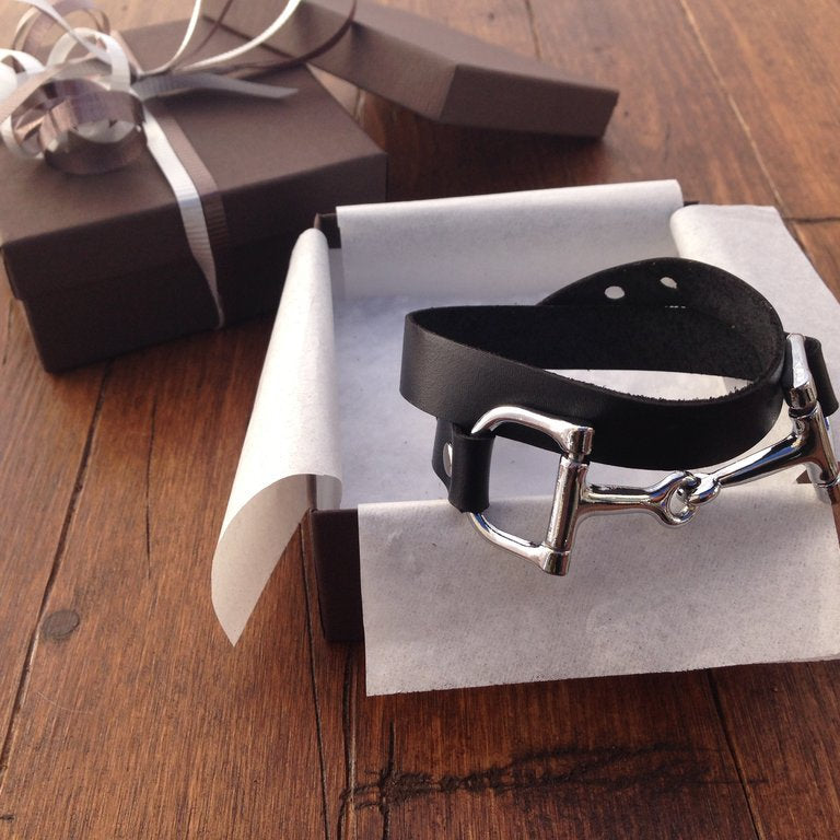 Equestrian Double Wrap Leather Horse Bit Bracelet