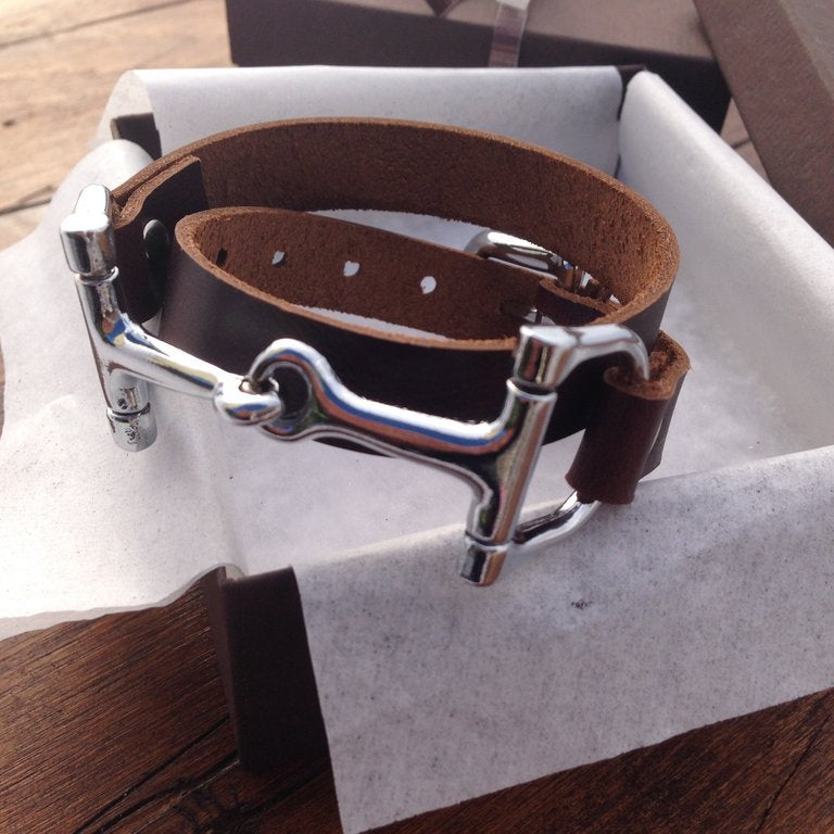 Equestrian Double Wrap Leather Horse Bit Bracelet
