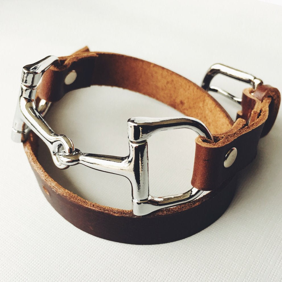 Equestrian Double Wrap Leather Horse Bit Bracelet