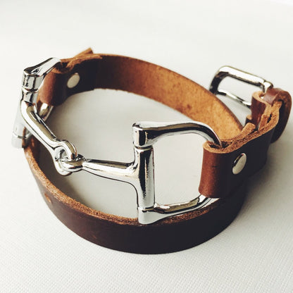 Equestrian Double Wrap Leather Horse Bit Bracelet
