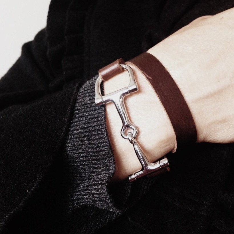 Equestrian Double Wrap Leather Horse Bit Bracelet